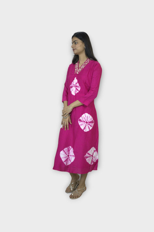 ISHI 586 Beautiful Pink Color Cotton A Line Dress