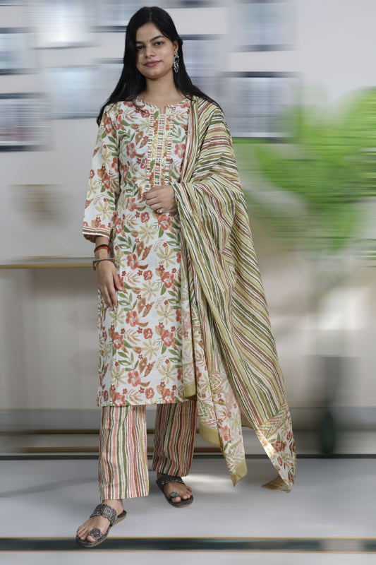 ISHI 771 Beautiful Multi Color Premium Cotton Straight 3 Pcs Suit