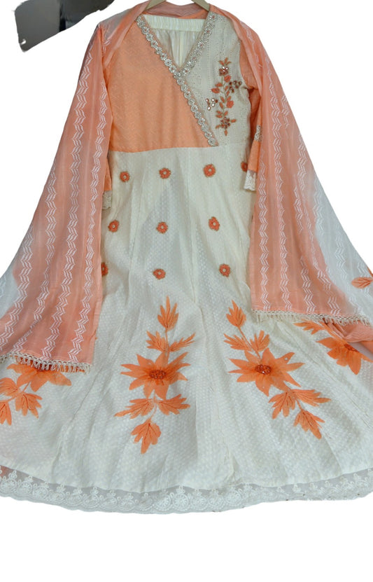 ISHI 782 Beautiful Orange & off White Color Cotton Anarkali 3 Pcs Suit