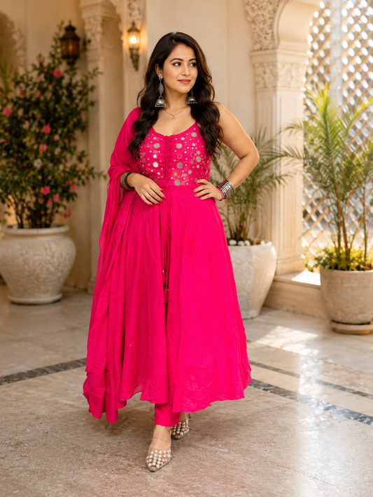 DAA02629 Premium Mul Cotton Pink Kurta Pant Dupatta Set