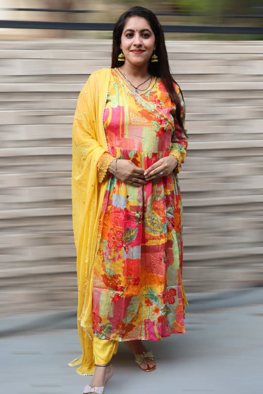 ISHI 513 Beautiful Multi Color Chinnon Designer 3 Pcs Suit