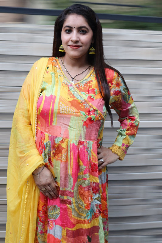 ISHI 513 Beautiful Multi Color Chinnon Designer 3 Pcs Suit