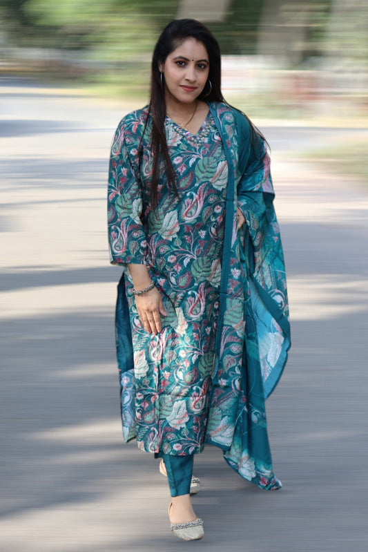 ISHI 541 Beautiful Blue Color Premium Viscose 3 Pcs Suit