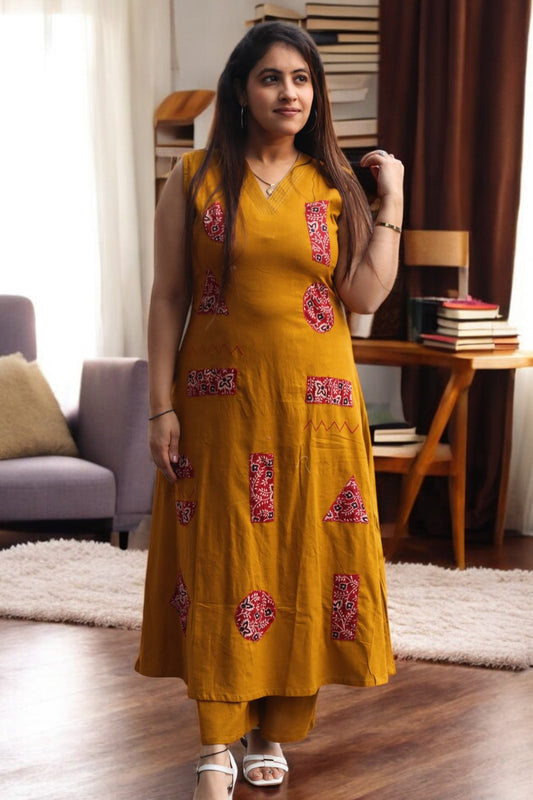 ISHI 957 Beautiful Mustard Yellow Color Cambric Cotton Embroided 2 Pcs Suit