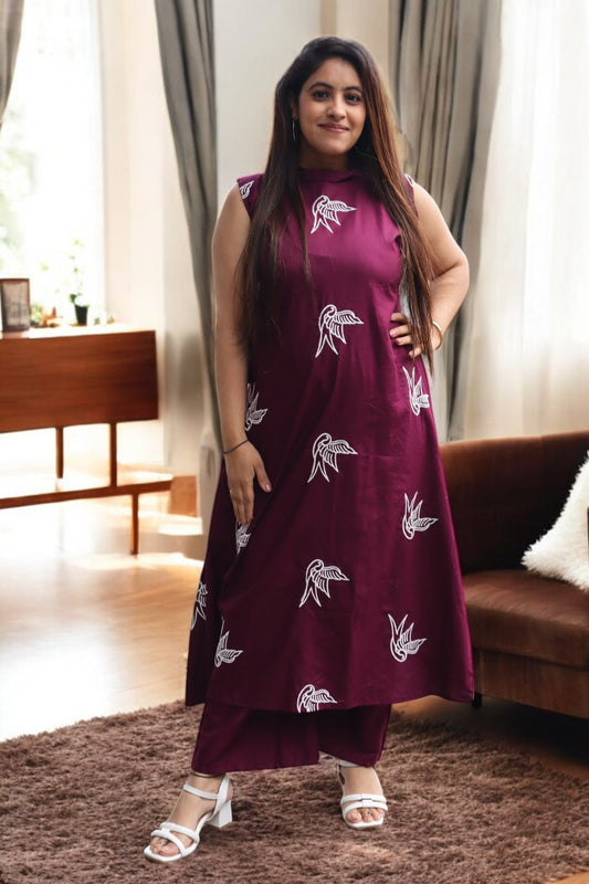 ISHI 960 Beautiful Wine Color Cambric Cotton Embroided 2 Pcs Suit