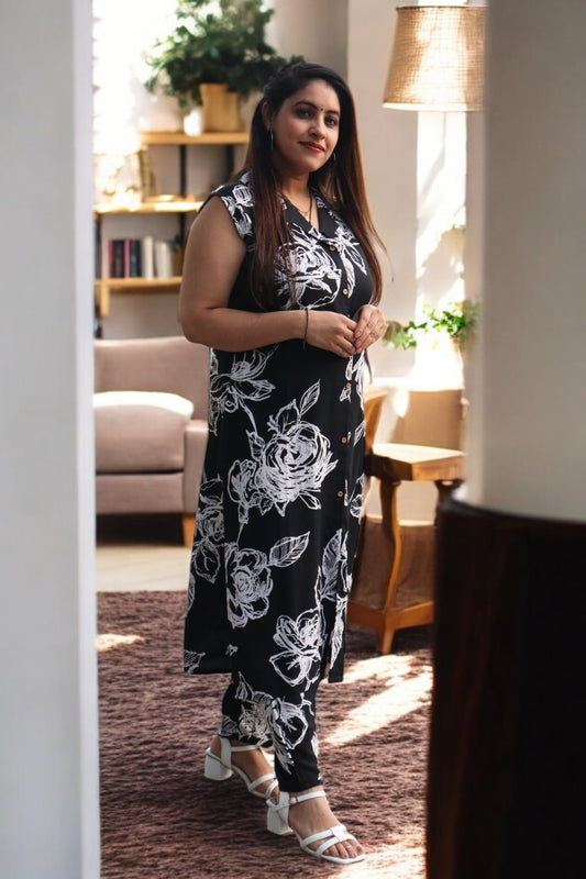 ISHI 968 Beautiful Black Color Rayon Designer Printed 2 Pcs Set