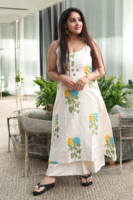 ISHI 983 Designer Off White Color Khadi Cotton original mirror Work 2 Pcs Set