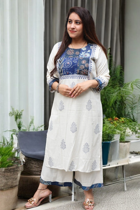 SDC018 Designer Off White Color Khadi Cotton Gamthi Work 2 Pcs Set