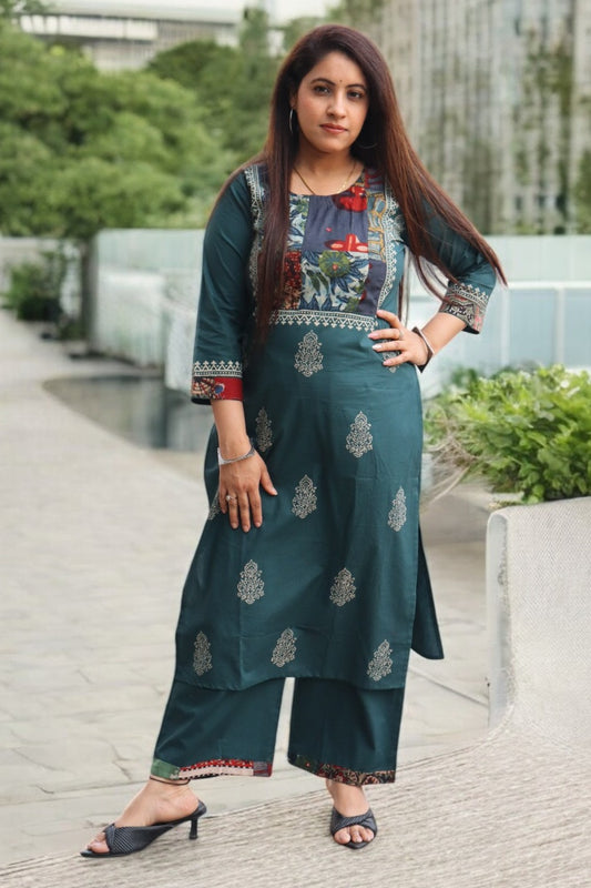 MCE050 Designer Aqua Blue Color Cotton Gamthi Work 2 Pcs Set