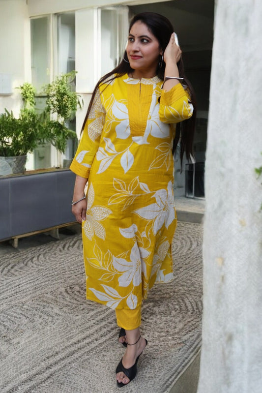 BBC056 Beautiful Yellow Color Cotton Printed 2 Pcs Set