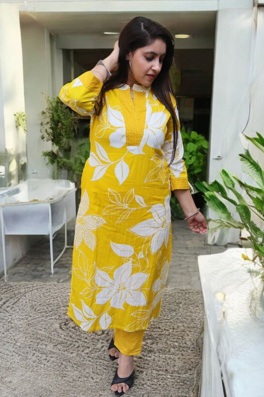 BBC056 Beautiful Yellow Color Cotton Printed 2 Pcs Set