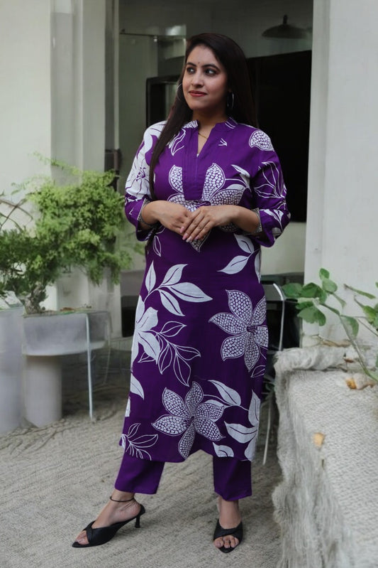 BBC055 Beautiful Purple Color Cotton Printed 2 Pcs Set