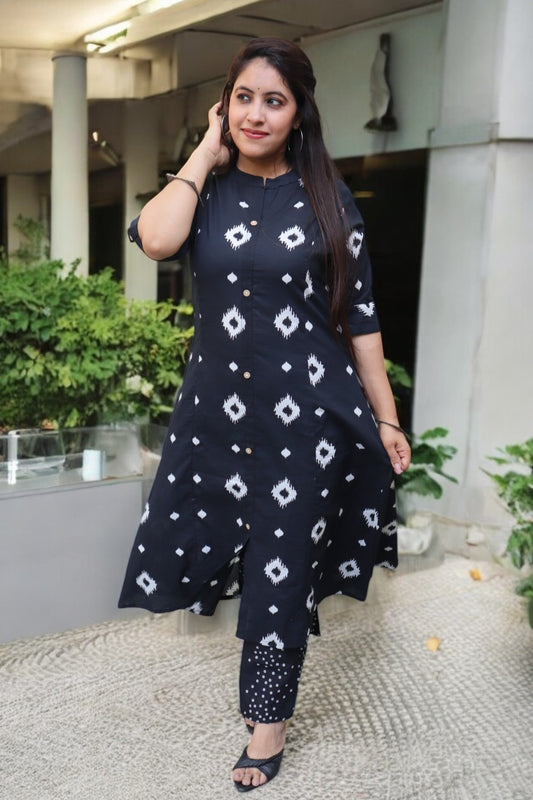 BBC051 Beautiful Black Color Cotton Printed 2 Pcs Set