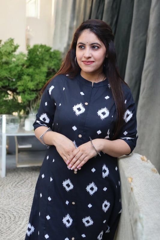 BBC051 Beautiful Black Color Cotton Printed 2 Pcs Set