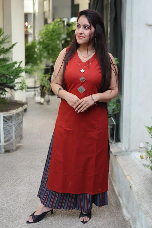 GCB063 Beautiful Rust Color Cotton Real Mirror Work 2 Pcs Set