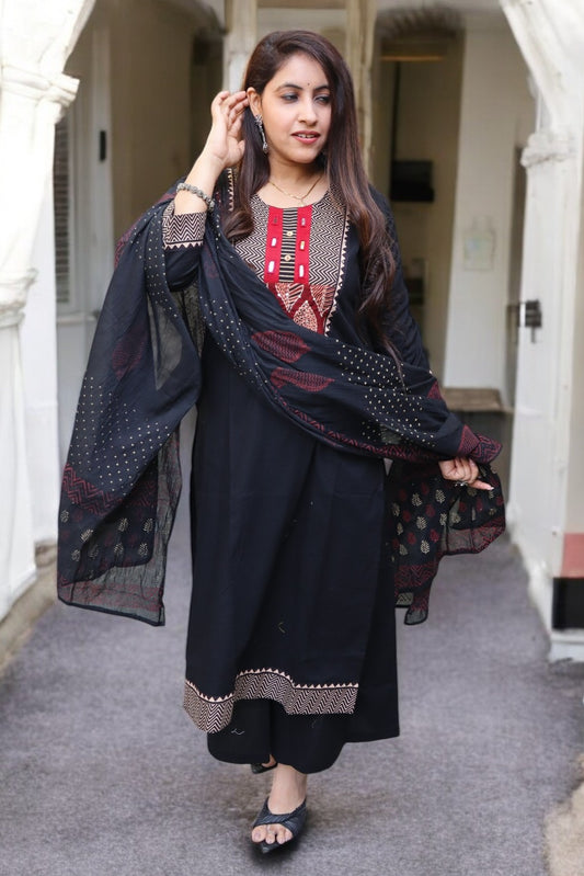 GCB061 Designer Black Color Flex Cotton Patchwork & Mirror Work 3 Pcs Set