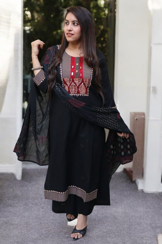 GCB061 Designer Black Color Flex Cotton Patchwork & Mirror Work 3 Pcs Set