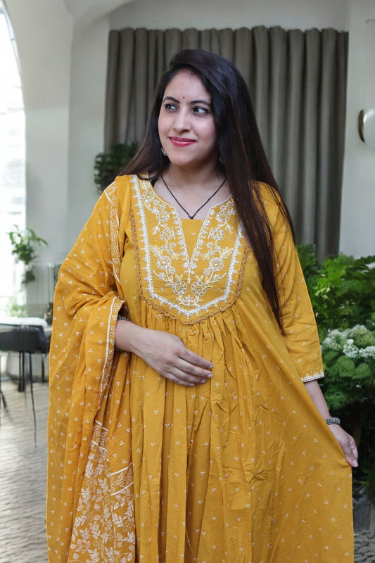 JTD080 Beautiful Mustard Yellow Color Cotton Embroided 3 Pcs Set