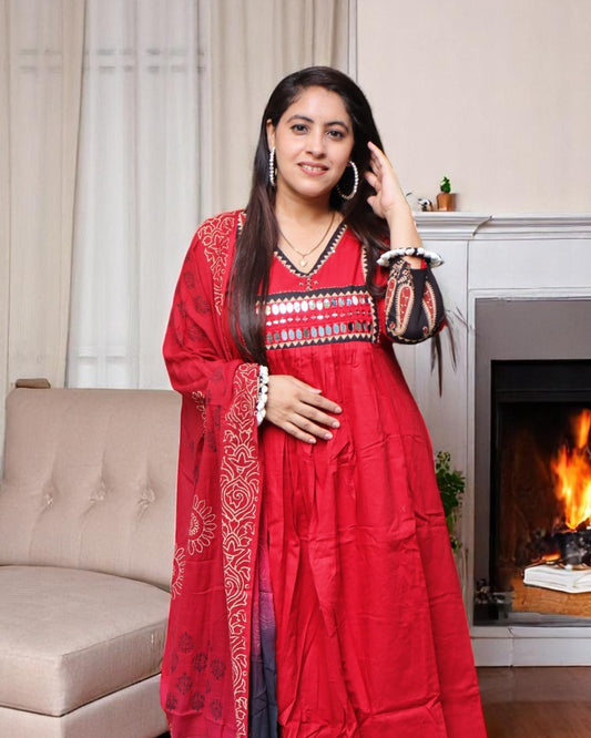 SDB0108 Designer Maroon Color Gamthi Cotton Work 3 Pcs Set