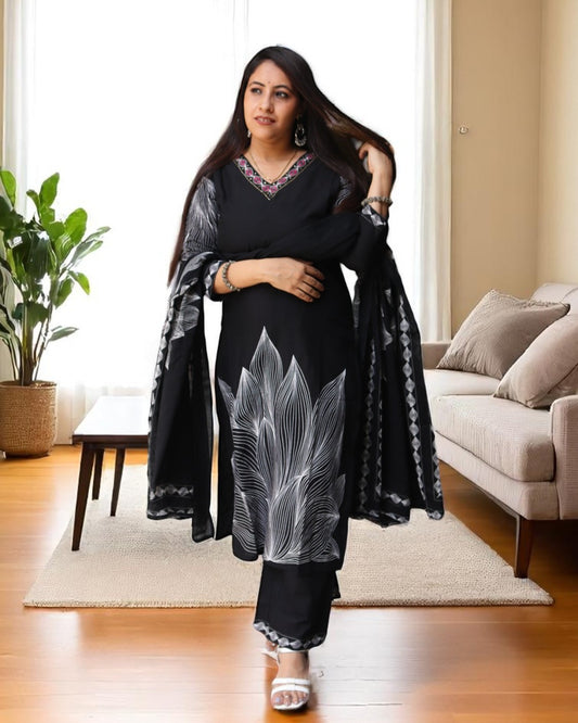 BBC0111 Designer Black Color Cotton Embroidery Work 3 Pcs Set