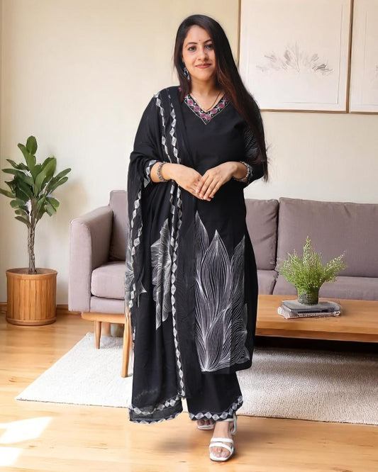 BBC0111 Designer Black Color Cotton Embroidery Work 3 Pcs Set