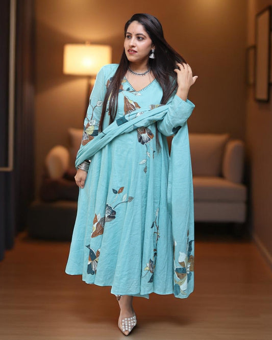 SDD0123 Designer Powder Blue Color Mal Cotton 3 Pcs Set