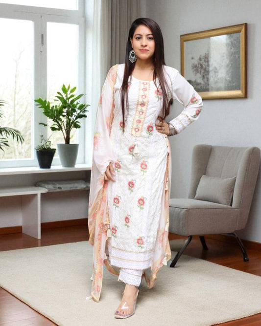 OLE001 Designer Mul Cotton Off White Color 3 Pcs Set