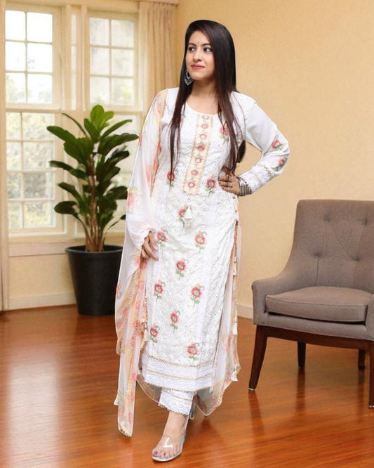OLE001 Designer Mul Cotton Off White Color 3 Pcs Set