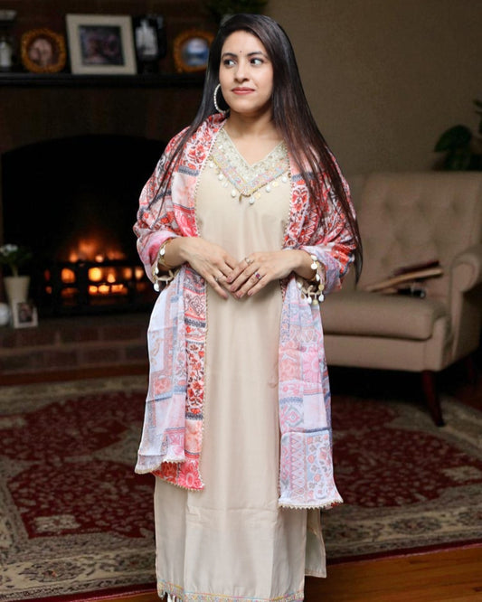 SCD0173 Designer Roman Silk Peach Color 3 Pcs Set