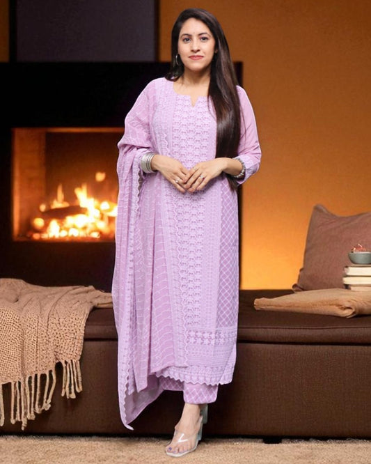 YCD0169 Designer Georgette Lavender Color 3 Pcs Set