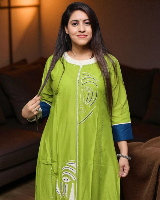 SPD0160 Designer Cotton Green Color 2 Pcs Set