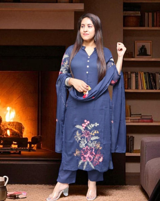 SAA0165 Designer Mal Cotton Blue Color 3 Pcs Set