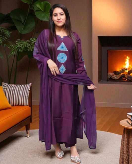 SPD0161 Designer Roman Silk Purple Color 3 Pcs Set