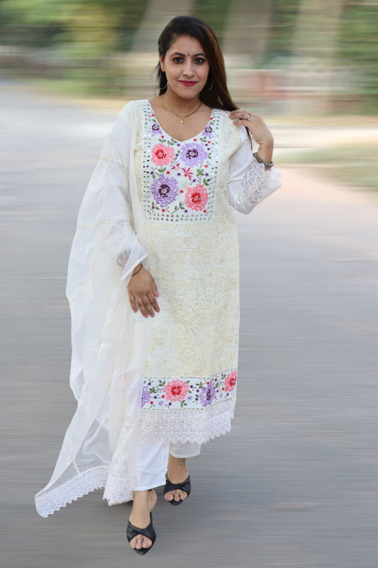 ISHI 669 Stunning Off White Color Premium cotton Embroided 3 Pcs Suit