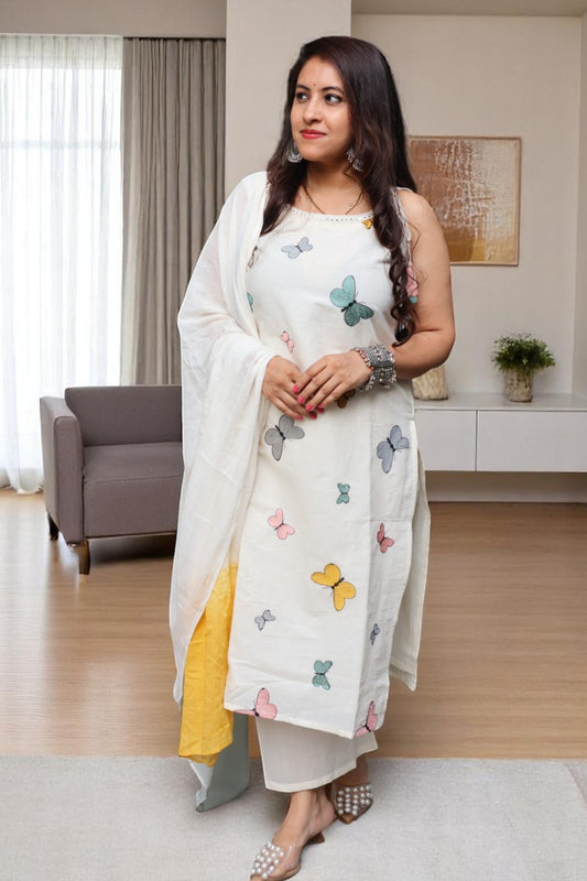 ANE016 Designer Mal Cotton Embroided 3 Pcs Suit