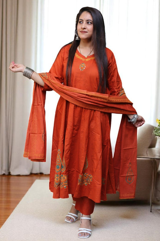 SCB0106 Beautiful Rust Color Pure Cotton 3 Pcs Suit