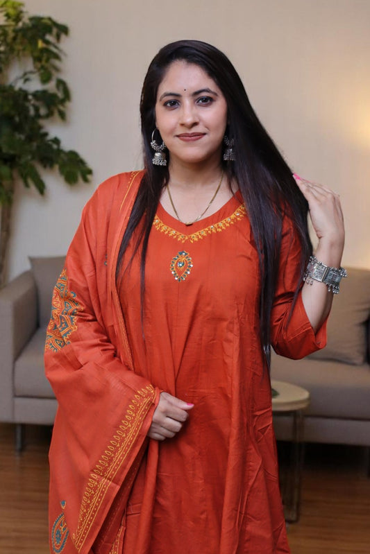 SCB0106 Beautiful Rust Color Pure Cotton 3 Pcs Suit