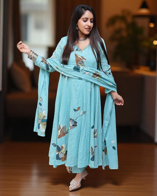 SDD0123 Designer Powder Blue Color Mal Cotton 3 Pcs Set