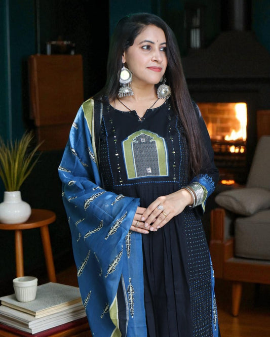 SCA139 Designer Cotton Black Color Embroidery Work 3 Pcs Set