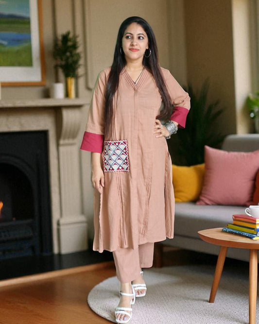 MID0140 Designer Cotton Brown Color 2 Pcs Set