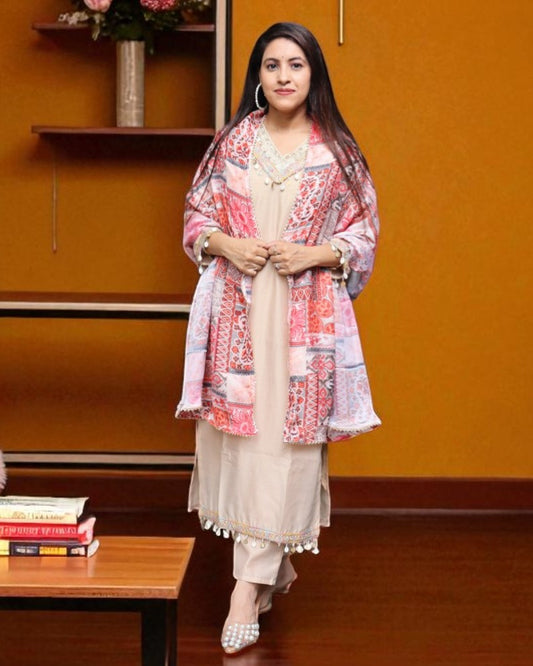 SCD0173 Designer Roman Silk Peach Color 3 Pcs Set