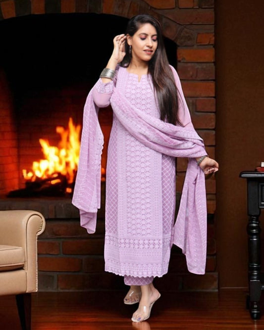 YCD0169 Designer Georgette Lavender Color 3 Pcs Set
