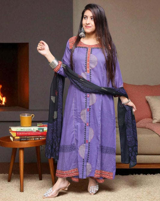 SPA0154 Designer Cotton Purple Color 3 Pcs Set