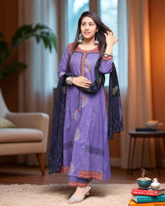 SPA0154 Designer Cotton Purple Color 3 Pcs Set