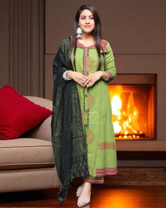 SPD0162 Designer Cotton Green Color 3 Pcs Set
