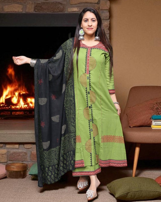 SPD0162 Designer Cotton Green Color 3 Pcs Set