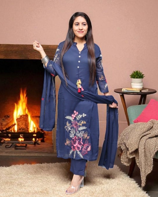SAA0165 Designer Mal Cotton Blue Color 3 Pcs Set