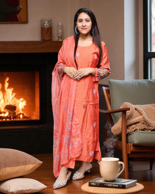 YCD0168 Designer Muslin Orange Color 3 Pcs Set