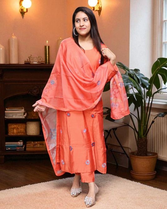 YCD0168 Designer Muslin Orange Color 3 Pcs Set