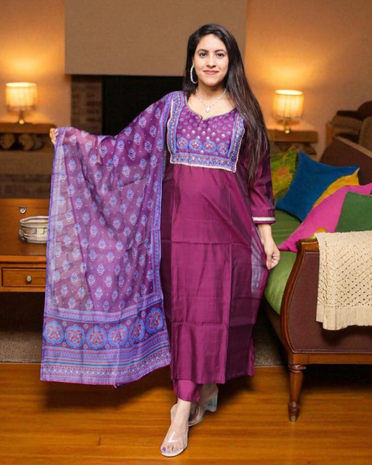 YCD0170 Designer Roman Silk Wine Color Color 3 Pcs Set